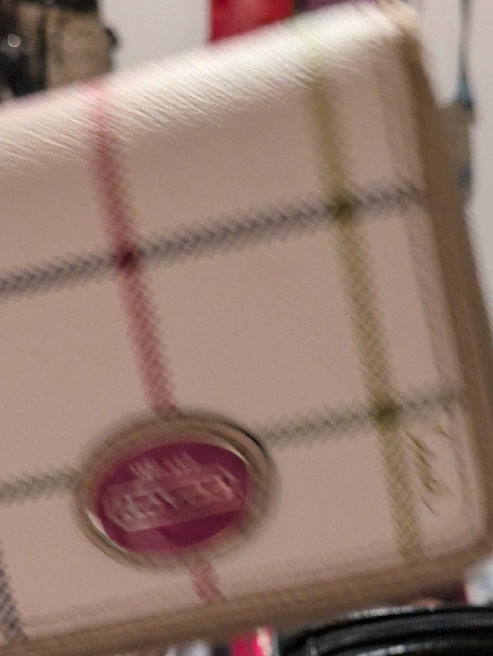 Coach Tattersall White Plaid Wristlet with Pink Logo Plaque - Picture 7 of 8